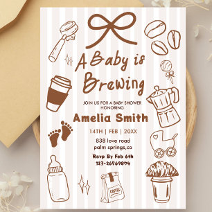 Simple Baby Is Brewing Doodle Coffee Baby Shower I Invitation
