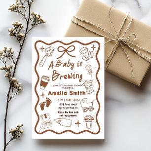Simple Baby Is Brewing Doodle Coffee Baby Shower I Invitation