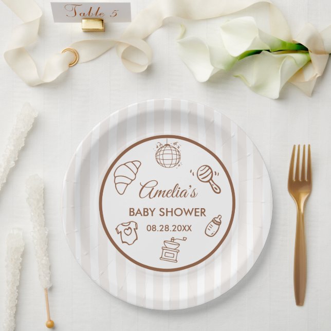 Simple Baby Is Brewing Doodle Coffee Baby Shower Paper Plate (Wedding)