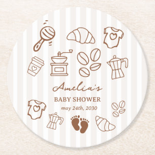 Simple Baby Is Brewing Doodle Coffee Baby Shower Round Paper Coaster