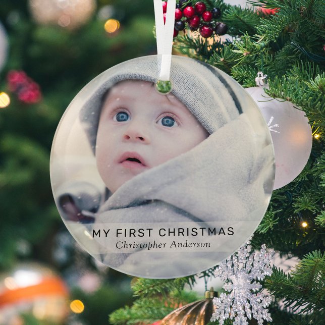 Simple Baby 'My First Christmas' Photo Keepsake  Glass Tree Decoration (Creator Uploaded)