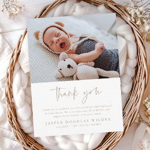 Simple Baby Photo Birth Stats Thank You Card