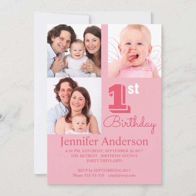 Simple Baby Photo Birthday Invitation (Front)