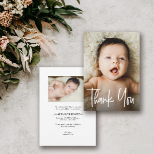 Simple Baby Photo Thank you Script Handlettering Card