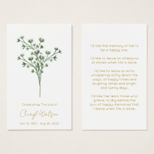 Simple Baby’s Breath Funeral Memorial Prayer Card