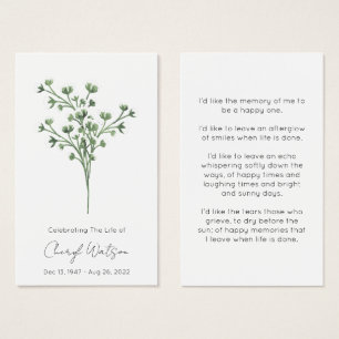 Simple Baby’s Breath Funeral Memorial Prayer Card