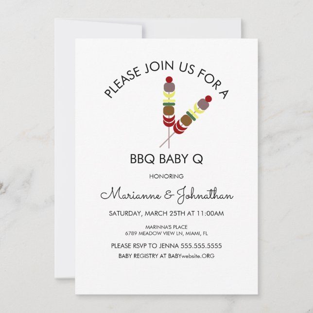 Simple Baby Shower BBQ Baby Q Kabobs Invitation (Front)