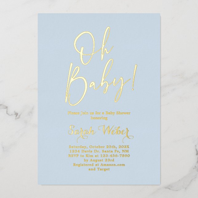 Simple Baby Shower Boy Real Foil Invitation (Front)