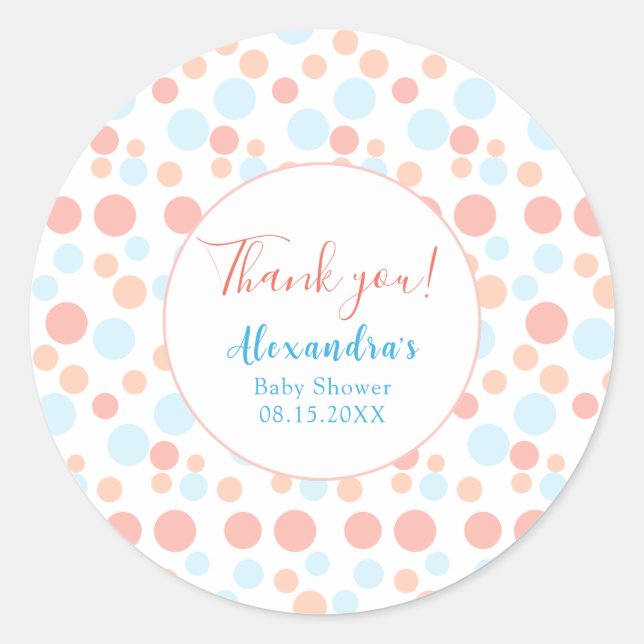 Simple Baby Shower Colourful Dots Personalised Classic Round Sticker (Front)