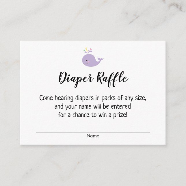 Simple Baby Shower Diaper Raffle Tickets, Whale Enclosure Card (Front)