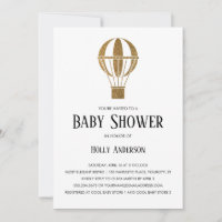 Simple Baby Shower Gold Glitter Hot Air Balloon
