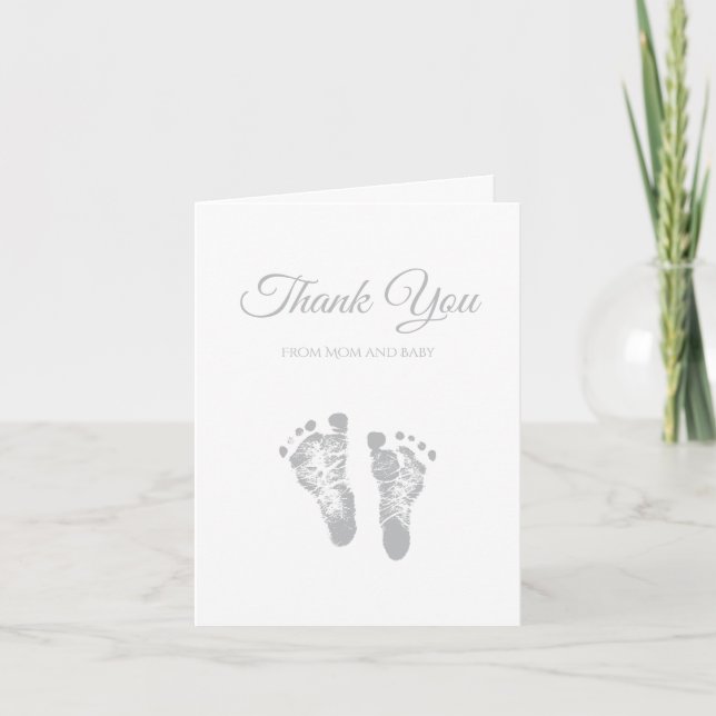 Simple Baby Shower Thank You Modern Grey Footprint Card (Front)