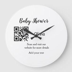 Simple baby shower website barcode QR add name det Large Clock