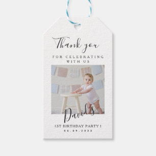 Simple Baby Turning One First Birthday Photo Gift Tags
