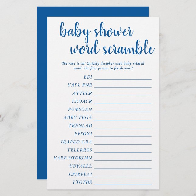Simple Baby Word Scramble | Classic Blue Game Card (Front/Back)