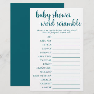 Simple Baby Word Scramble Teal Aqua Game Card