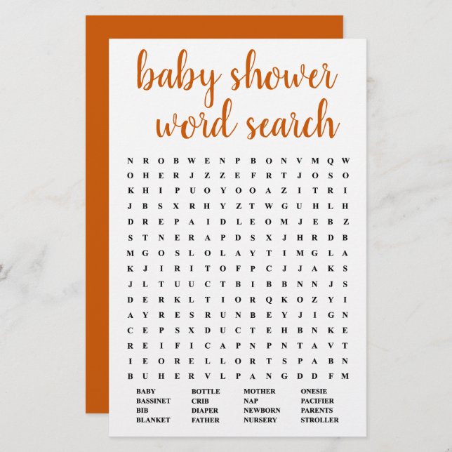 Simple Baby Word Search | Fall Orange Game Card (Front/Back)