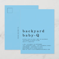 Simple Backyard Baby Q BBQ Shower Blue Invitation