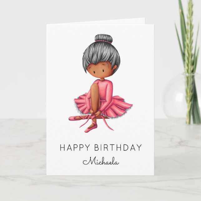 Simple Ballerina Pink Tutu Black Girl Birthday  Card (Front)