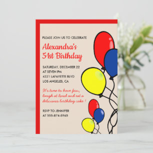 Simple Balloons 51st birthday invitations