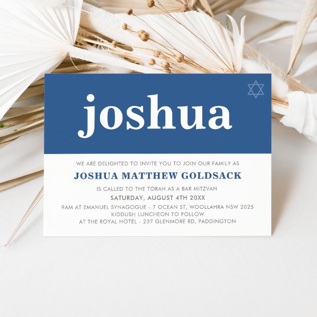 SIMPLE BAR MITZVAH cool modern jewish star navy Invitation (Creator Uploaded)
