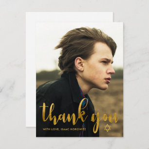 Simple Bar Mitzvah Thank You Star of David Photo Postcard