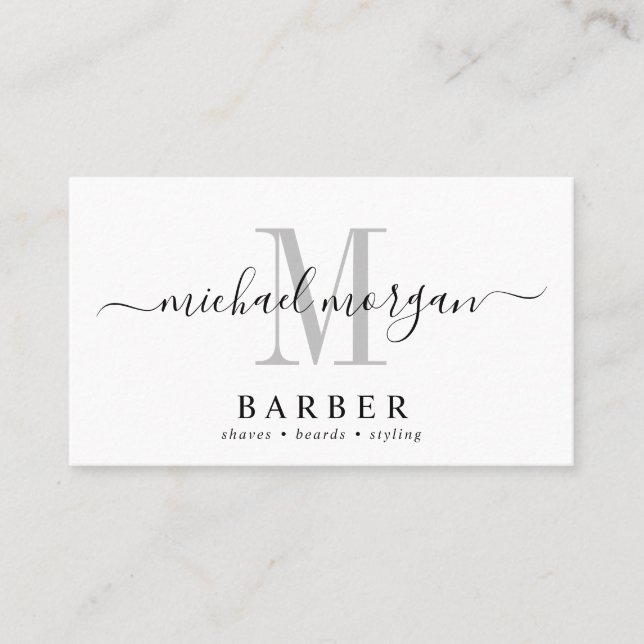 Simple Barber Hair Stylist Modern Script Business  Card (Front)