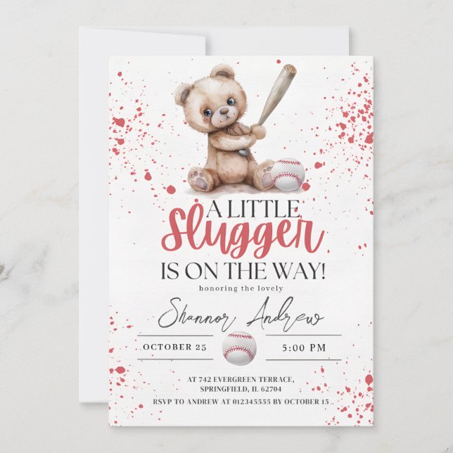 Simple Baseball Baby Shower A Little Slugger Invitation (Front)