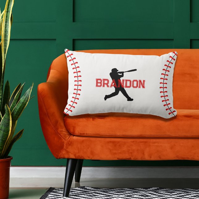 Simple Baseball Player Silhouette With Name Accent Lumbar Cushion (Creator Uploaded)
