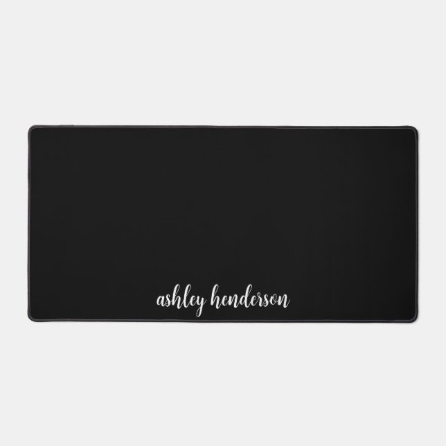 Simple Basic Add Name Monogram Black and White Desk Mat (Front)