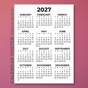 Simple Basic Black And White 2027 Calendar Poster