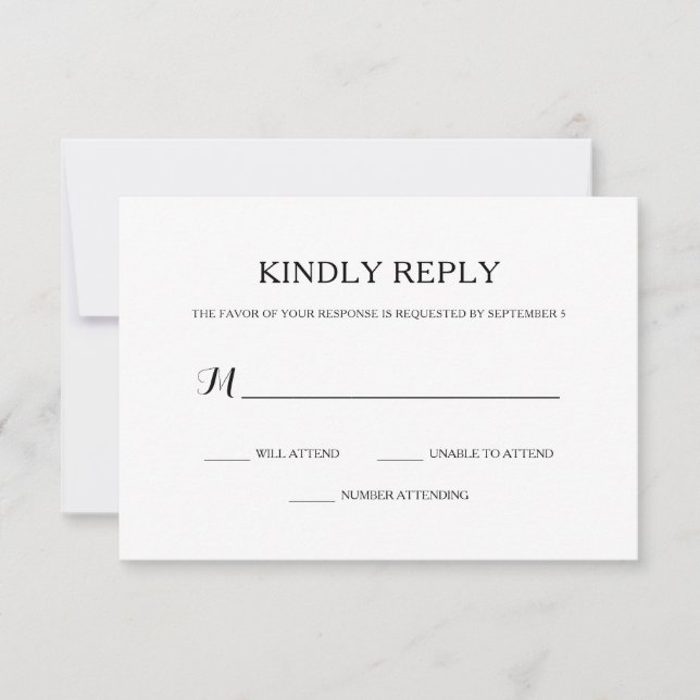 Simple Basic Black and White Wedding RSVP (Front)