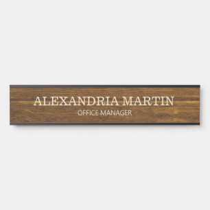 Simple Basic Brown Wood Name Job Title  Door Sign