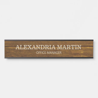 Simple Basic Brown Wood Name Job Title  Door Sign