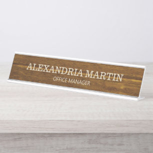 Simple Basic Brown Wood Name Job Title Door Sign