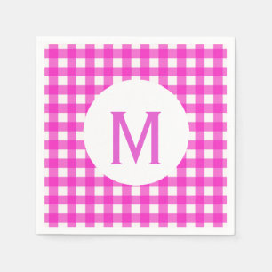 Simple Basic Hot Pink Gingham Monogram Napkin