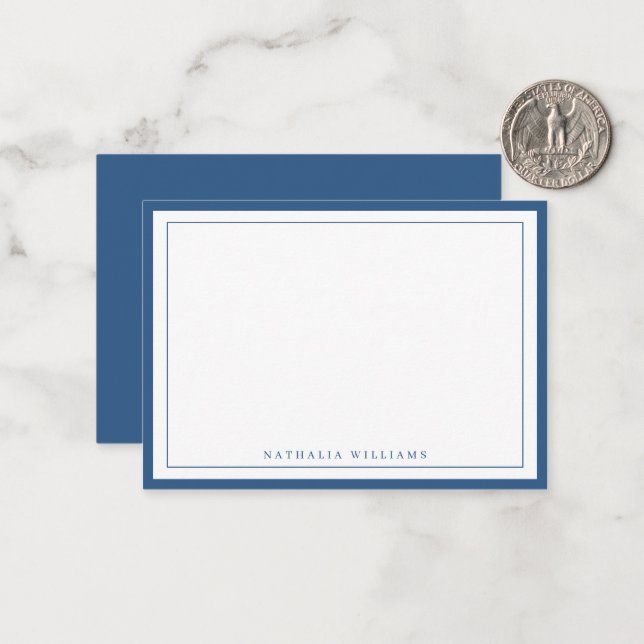 Simple Basic Navy Blue Border Stationery Card (Front/Back In Situ)