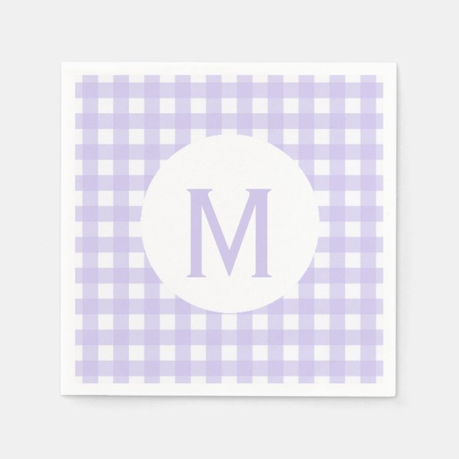 Simple Basic Pale Lavender Gingham Monogram Napkin (Front)