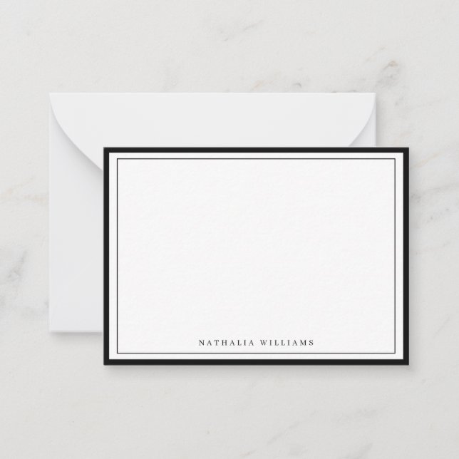 Simple Basic Personalize Black Border Stationery Card (Front)