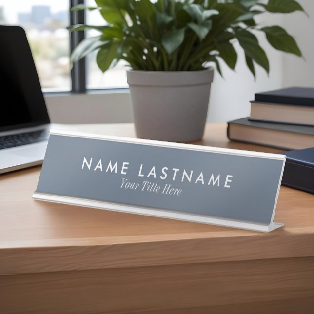 Simple Basic Professional Dusty Blue Name Title Desk Name Plate (Creator Uploaded)