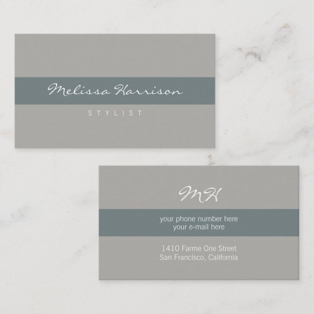 simple & basic professional grey striped grey business card (Front/Back)