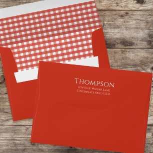 Simple Basic Red Minimalist Gingham Return Address Envelope