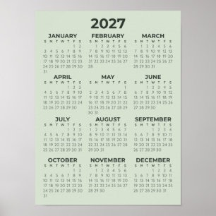 Simple Basic Sage Green 2027 Calendar Poster
