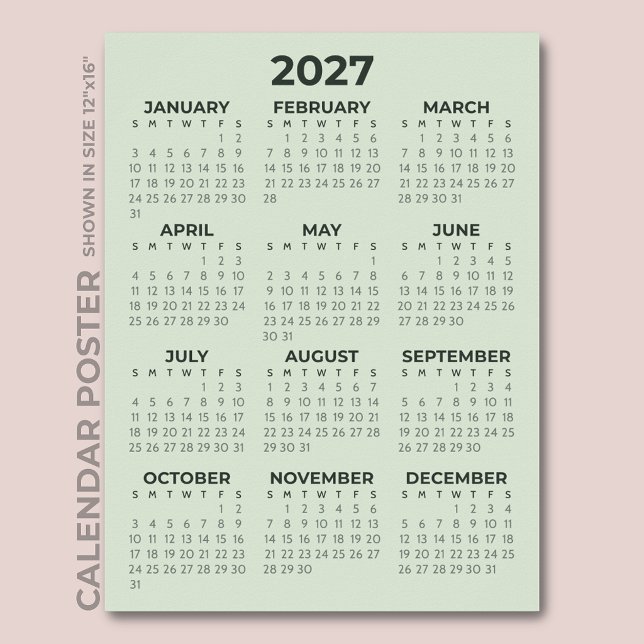 Simple Basic Sage Green 2027 Calendar Poster (Creator Uploaded)