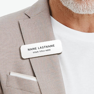 Simple Basic White Title Safety Pin or Magnetic Name Tag