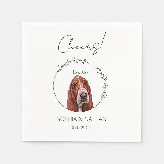Simple Basset Hound Dog Wedding Cocktail Napkins (Front)