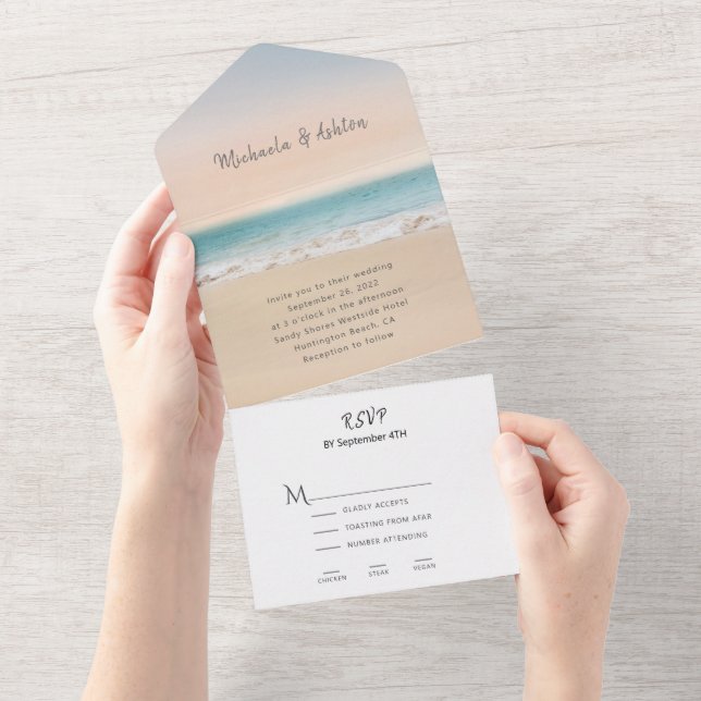 Simple Beach All in One Wedding Invitation RSVP (Tearaway)