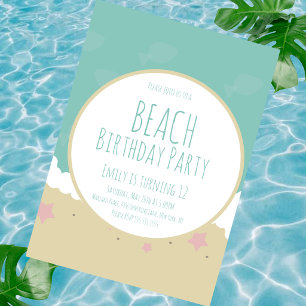 Simple Beach Birthday Party Sand  Invitation