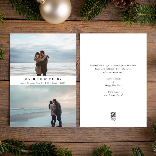 Simple Beach Photo Married & Merry Christmas Holiday Card (Creator Uploaded)