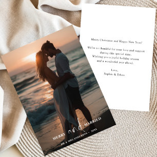 Simple Beach Photo Merry and Married Christmas Holiday Card